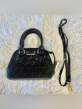 Steve Madden Black Quilted Mini Satchel Top-Handle Handbag Crossbody bag Purse